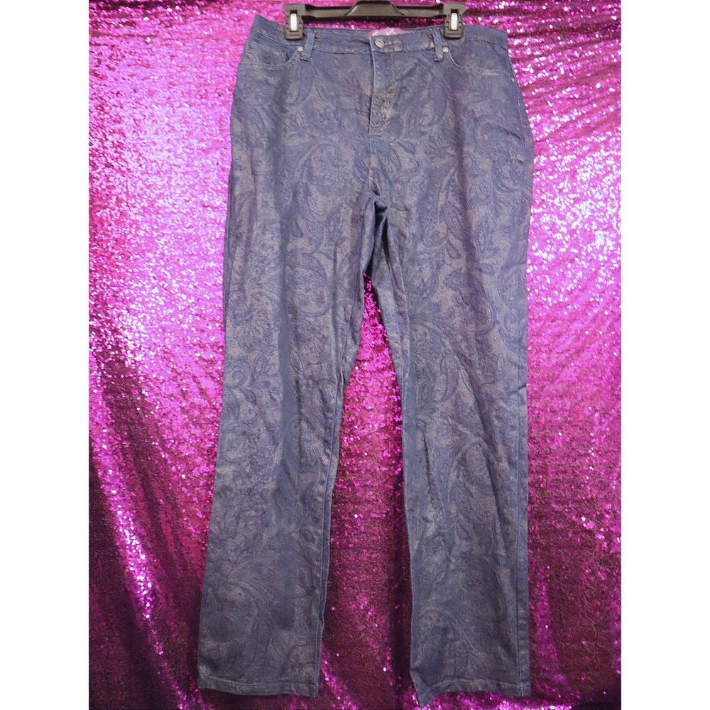 Blue Paisley Jeans 12 Gloria Vanderbilt Womens Metallic Amanda Straight Leg